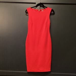 Cache Red Bodycon Sleeveless sheath ribbed texture pencil mini Dress Gold Zipper